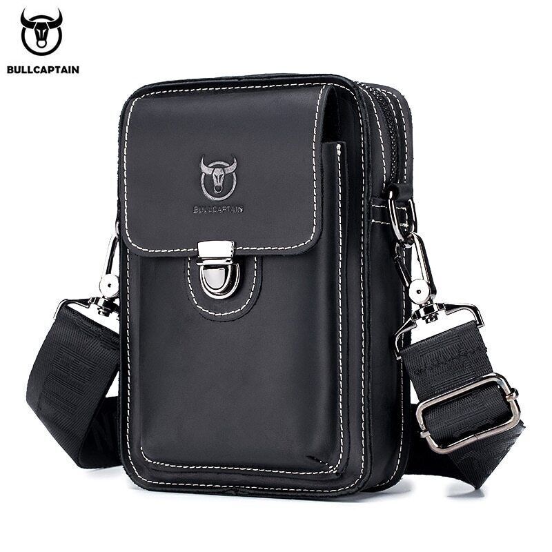Men Genuine Leather Small Chest Shoulder Bag Waist Packs Phone Pouch