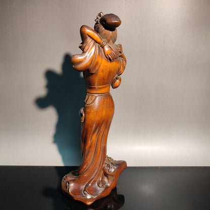 7" 4X beautiful fairy pretty woman figurine sexy wood decor statue wood carving