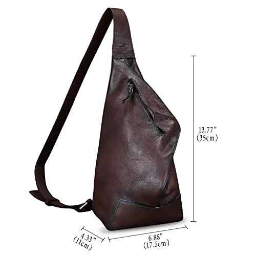 FEIGITOR Genuine Leather Sling Bag Retro Crossbody Medium, Coffee