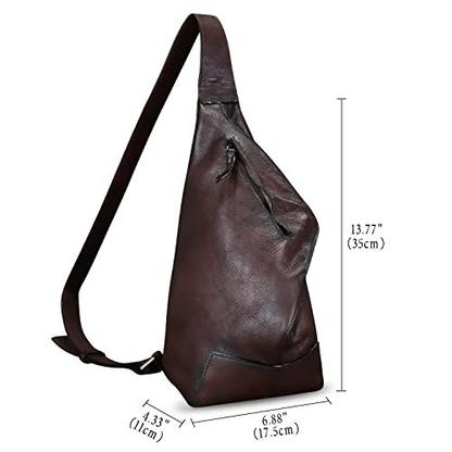FEIGITOR Genuine Leather Sling Bag Retro Crossbody Medium, Coffee