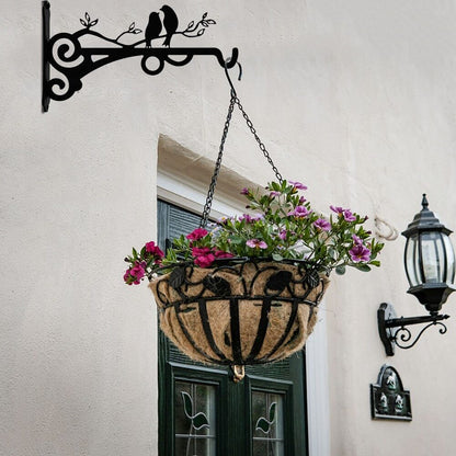 Wall Mounted Bracket Metal Flower Basket Bird Pattern Holder Hanger Rustic Hooks