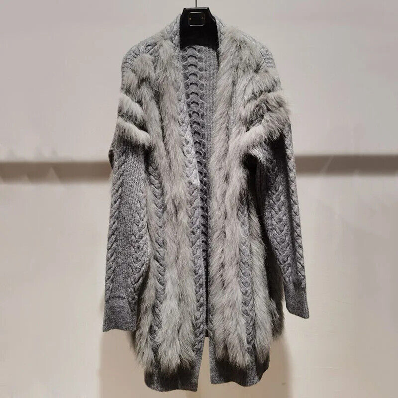 Warm Autumn Long Real Fox Fur Coat Long Sleeve Fashion Cardigan Outwear