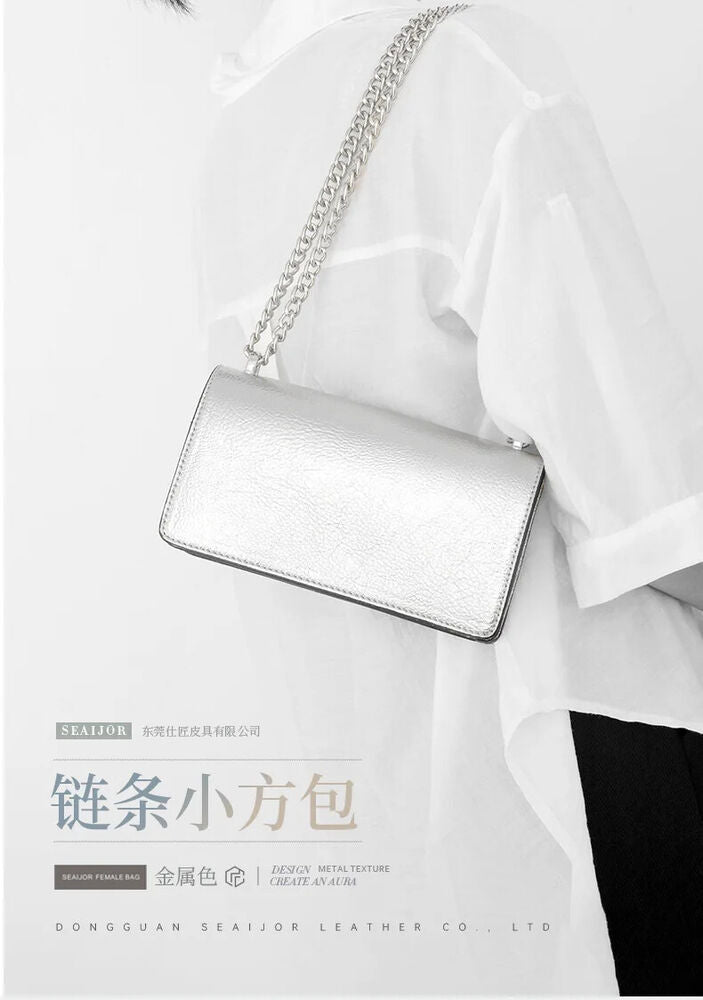 Women's Small Handbag Silver Party Chain Evening Bag Crossbody
