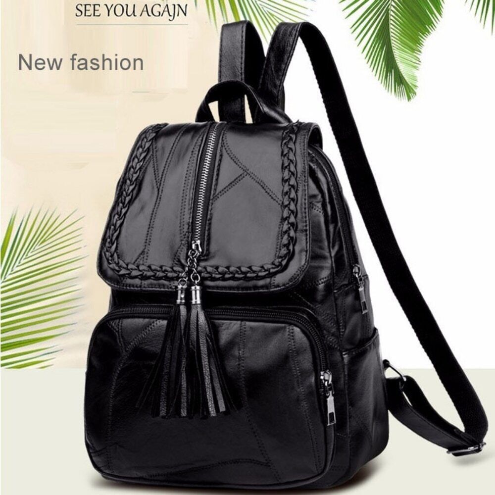 Women's Simple Backpack Travel Soft PU Leather Handbag Shoulder Bags Women Girls