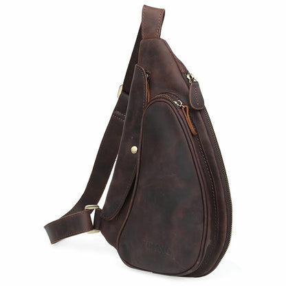 Men's Brown Real Leather Small Shoulder Sling Bag Sports Pouch Pack Cross Body