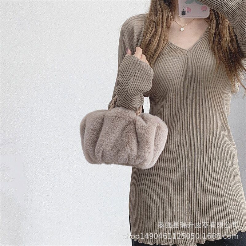 Faux Fur Small Tote Women Handbags Shoulder Crossbody Bags Plush Purse Winter