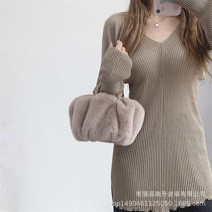 Faux Fur Small Tote Women Handbags Shoulder Crossbody Bags Plush Purse Winter