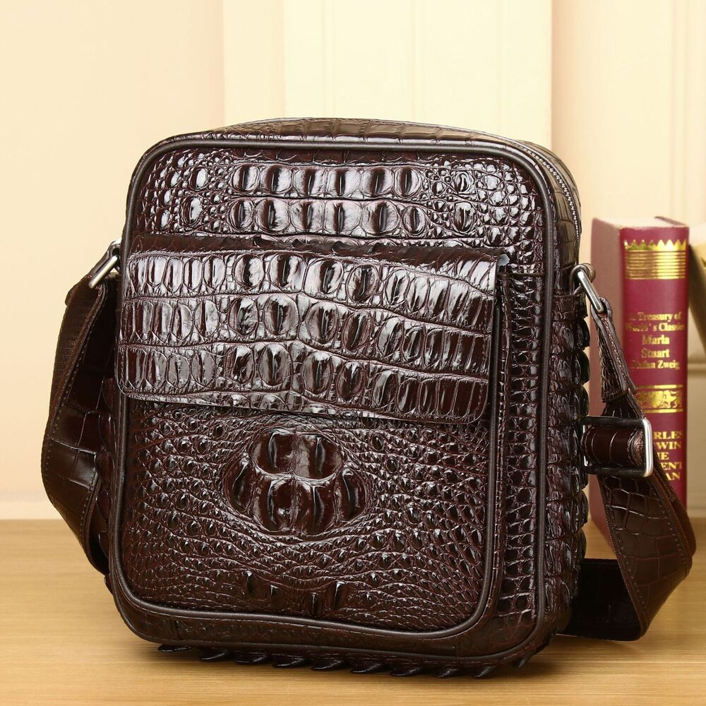 Top Cow Leather Crocodile Embossed, Black Men's Business Shoulder/Messenger bags