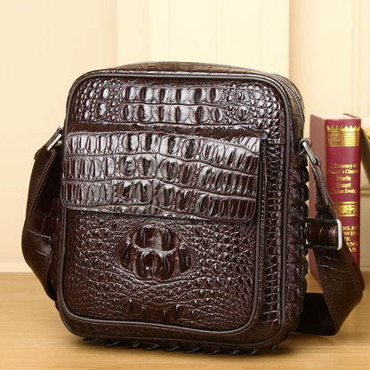 Top Cow Leather Crocodile Embossed, Black Men's Business Shoulder/Messenger bags