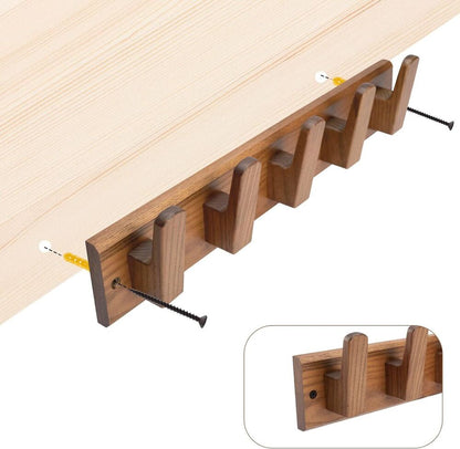Handmade Wooden Coat Rack Wall Mount 5 Hooks for Hanging Coat Jacket Decoration