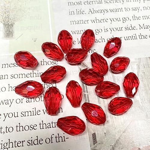 100pcs 6x8mm Crystal Glass Teardrop Beads Faceted Vertical Hole 6x8mm, Red