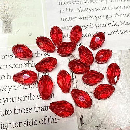 100pcs 6x8mm Crystal Glass Teardrop Beads Faceted Vertical Hole 6x8mm, Red