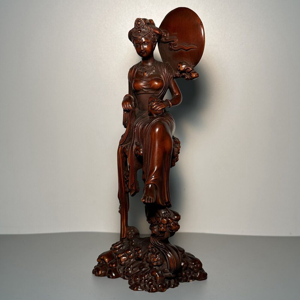 Collection Chinese Boxwood Carving Pretty Woman Statue Wood Sculpture Home Decor