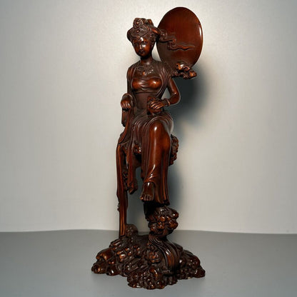 Collection Chinese Boxwood Carving Pretty Woman Statue Wood Sculpture Home Decor