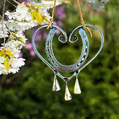 Wind Chimes Meta Horseshoe Heart Bell Steel Studs Home Decor Pendant 9.84x7.87in