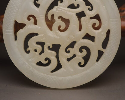 Antique Chinese Natural Hetian Jade Carving Phoenix Statue Exquisite Pendant Art