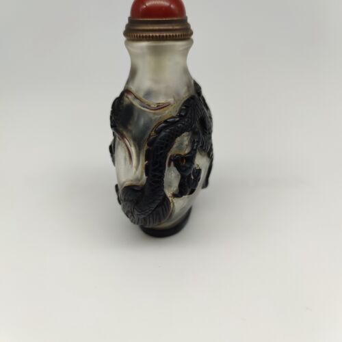 Chinese Old Beijing Glaze Carved Dragon Snuff Bottle Collectibles Curio Art