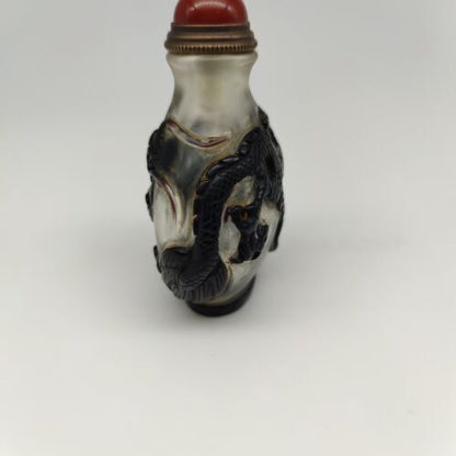 Chinese Old Beijing Glaze Carved Dragon Snuff Bottle Collectibles Curio Art