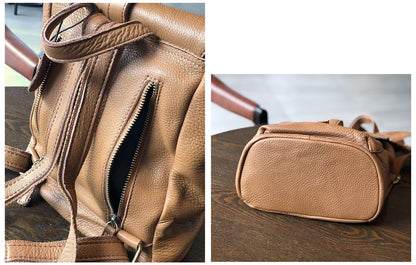 Women's Real Leather Small Backpack Rucksack Daypack Travel Bag Vintage w/Flap