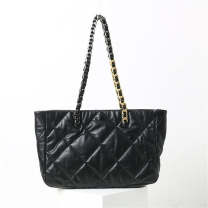 Quilted Lambskin Leather Black Tote w/ Chains Shoulder Bag Purse Handbag Fashion