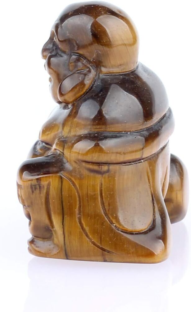 Hand Crafted Tiger Eye Crystal Gemstone Statue Happy Buddha Feng Shui Decore