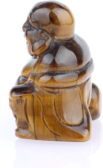 Hand Crafted Tiger Eye Crystal Gemstone Statue Happy Buddha Feng Shui Decore