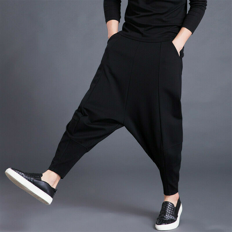Women Men Drop Crotch Pants Baggy Harem Style Trousers Hippie Elastic Waist