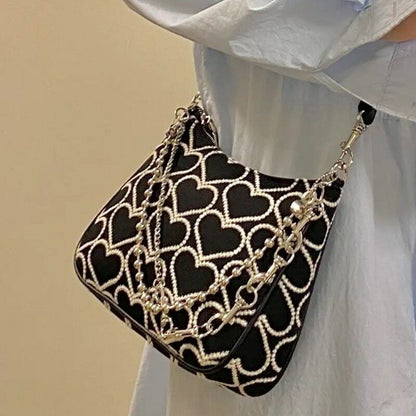Fashion Heart Shape Embroidered Shoulder Bag Woman Lolita Gothic Tote Canvas Bag