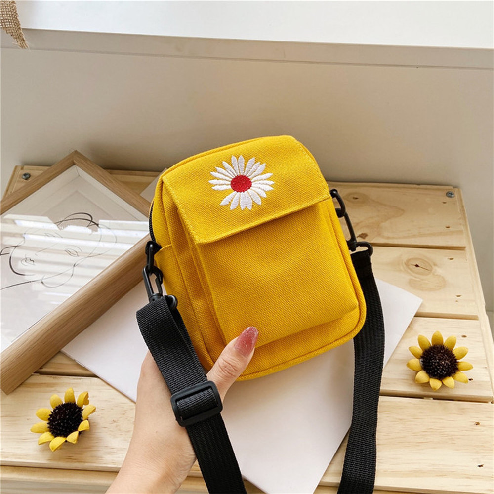 Women Shoulder Bag Cute Daisy Crossbody Bag Casual Tote Canvas Zipper Coin Purse