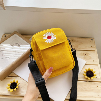 Women Shoulder Bag Cute Daisy Crossbody Bag Casual Tote Canvas Zipper Coin Purse