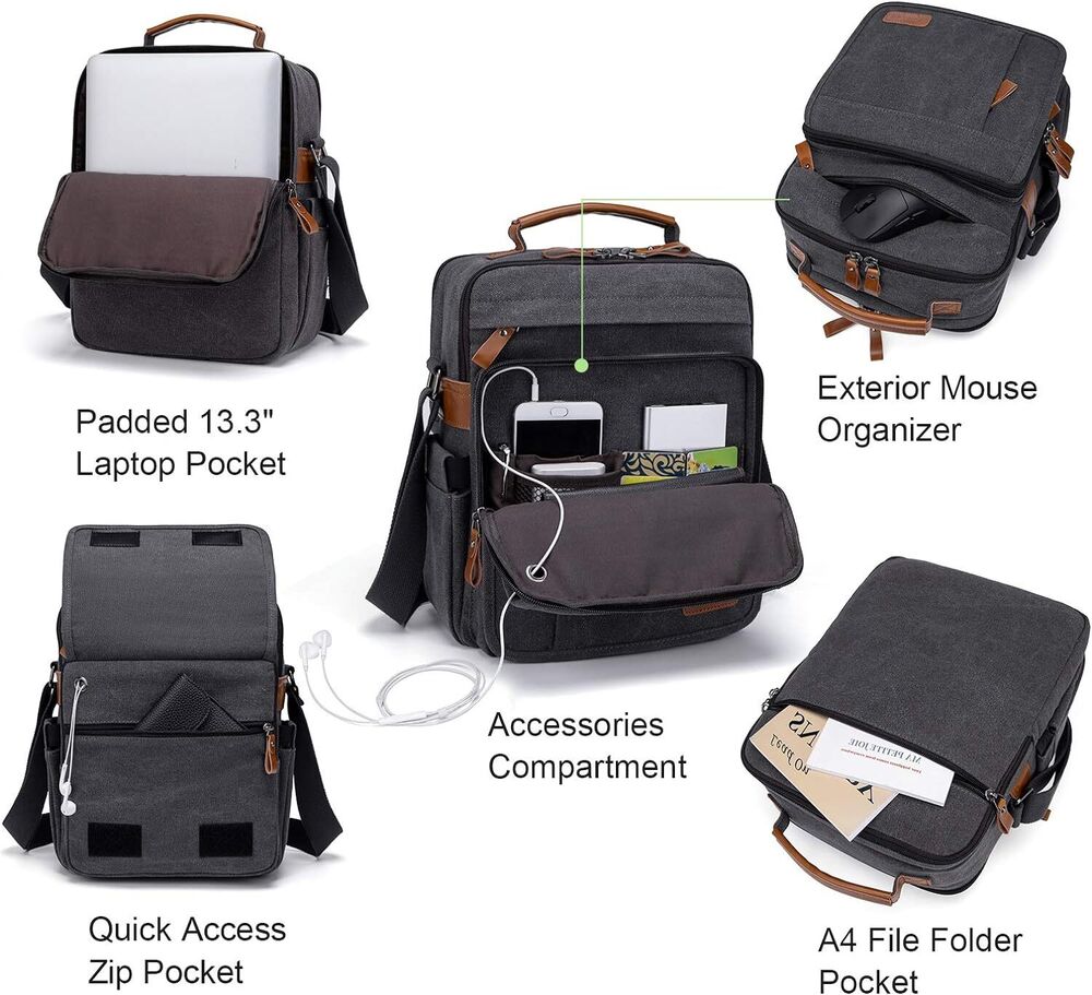ESTARER Mens Messenger 13.3 inch Laptop Bag, Water-resistant Canvas Computer...