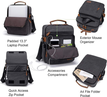 ESTARER Mens Messenger 13.3 inch Laptop Bag, Water-resistant Canvas Computer...