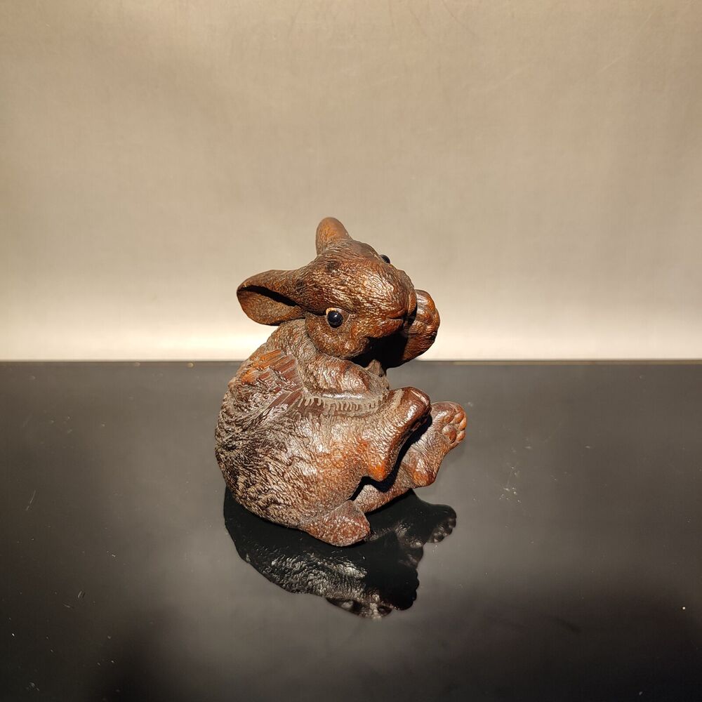vintage Chinese Carved Rabbit sculpture Statue wood Christmas Wooden gift child