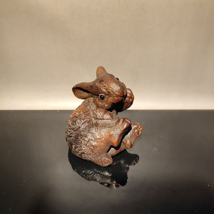 vintage Chinese Carved Rabbit sculpture Statue wood Christmas Wooden gift child