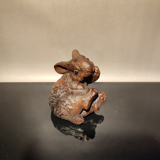 vintage Chinese Carved Rabbit sculpture Statue wood Christmas Wooden gift child