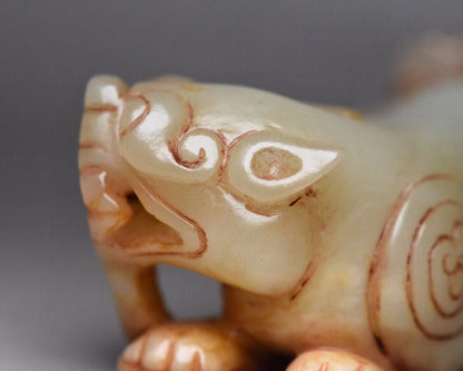Chinese Hetian Jade Carved Sculpture Exquisite Beast Statue Antique Collections