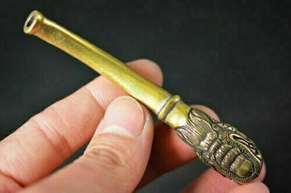 Old Chinese Brass hand-Carved Dragon Head Tobacco Pouch Smoking tools