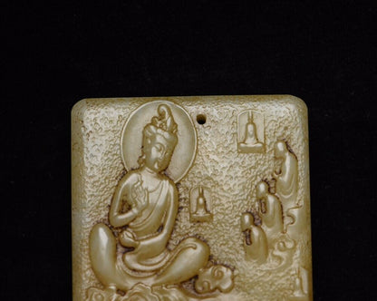 Chinese Old Natural Hetian Jade Carving Guanyin Figurines Exquisite Pendant Art