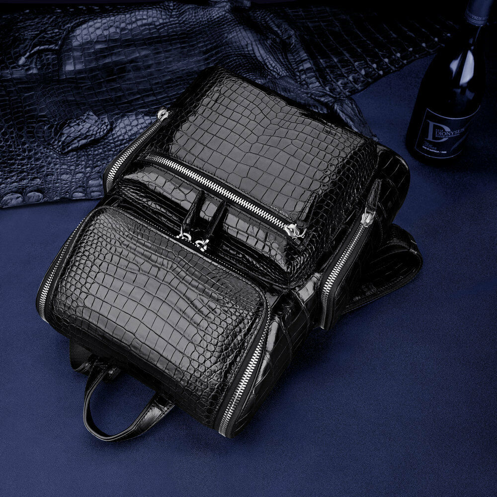 Handcrafted Real Crocodile Belly Leather Men Travel Backpack for 14" Laptop Bag