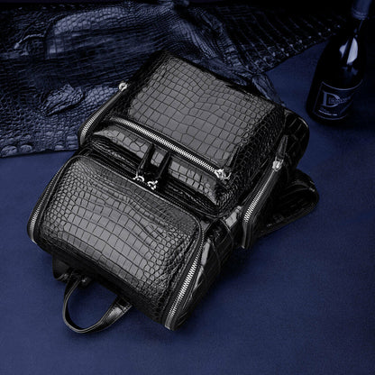 Handcrafted Real Crocodile Belly Leather Men Travel Backpack for 14" Laptop Bag