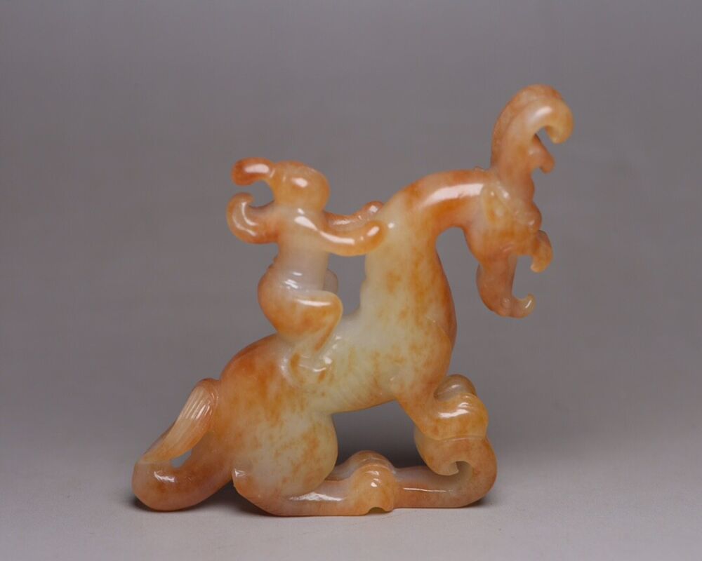 Antique Chinese Natural Hetian Jade Hand Carved Exquisite Beast Statue Figurines
