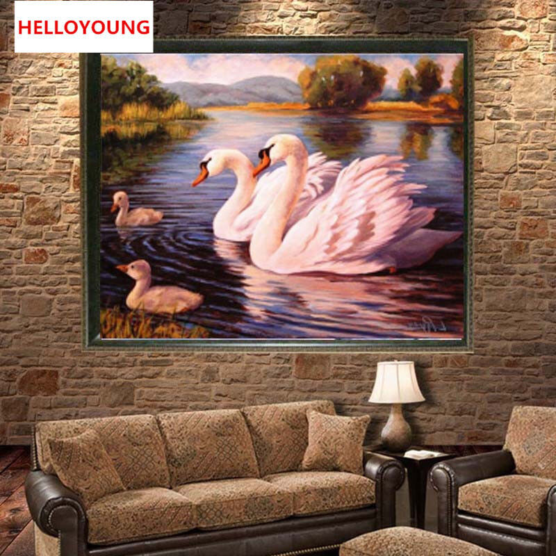 5D DIY Swans Swimming Full Diamond Painting Diamond Embroidery Cross Stitch Kits
