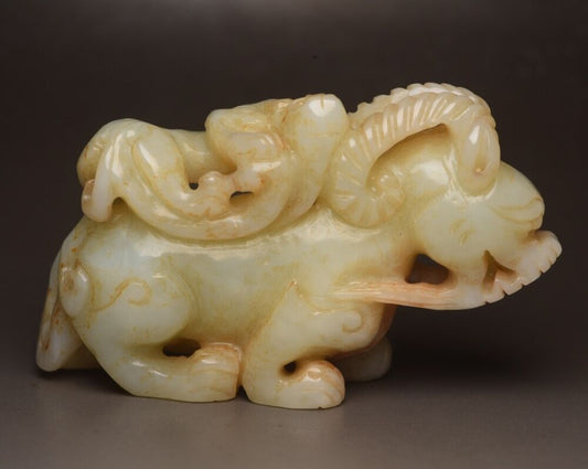 Collection Chinese Natural Hetian Jade Carving Antique Beast Statue Figurine Art