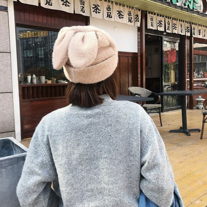 Hats Women Draping Rabbit Ears Rabbit Fur Autumn Winter Knitted Wool Warm Cotton
