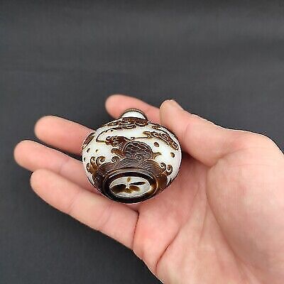 Bejing snuff bottle glass antique carving phoenix statue dragon turtle sculpture