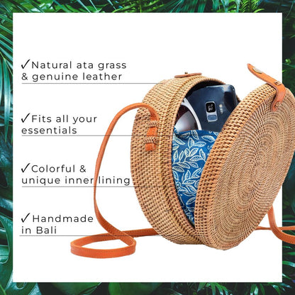 Novum Crafts Round Rattan Bag for Diameter: 7 3/4” (20 cm), Brown Medium
