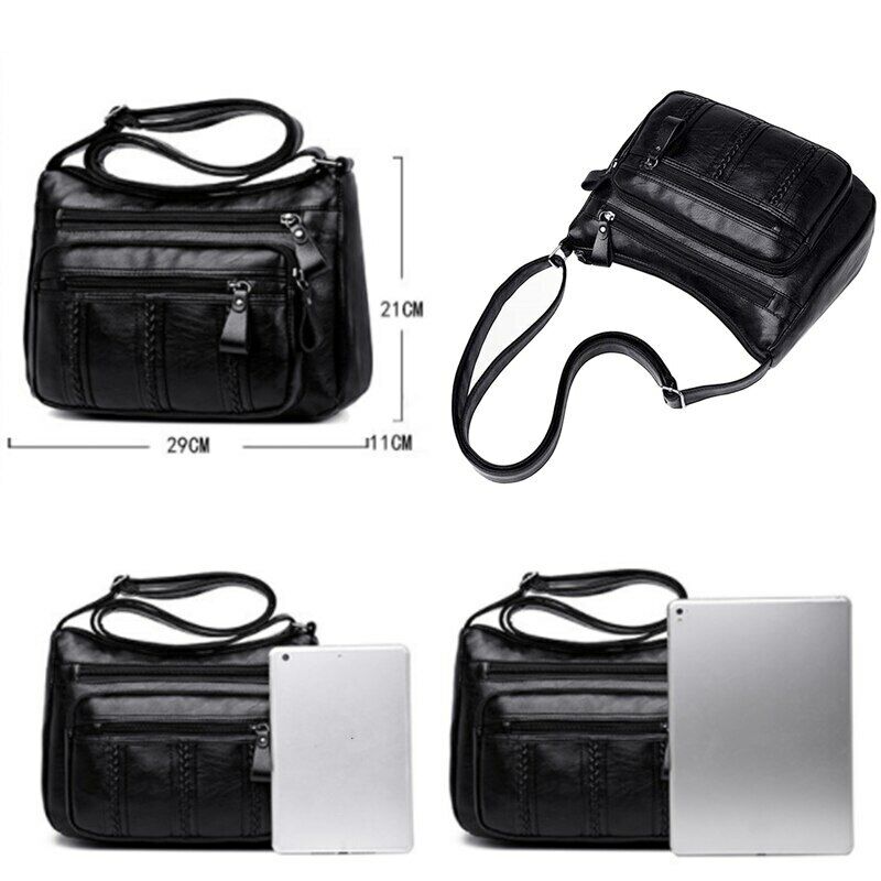 Soft Pu Leather Shoulder Bag Messenger Bag Small Size Purse Handbags Black Flap