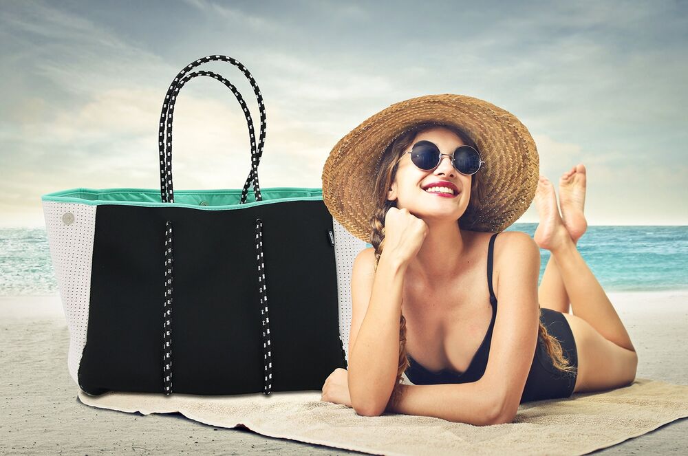QOGiR Neoprene Multipurpose Beach Bag Tote with Inner Zipper X-Large, Black