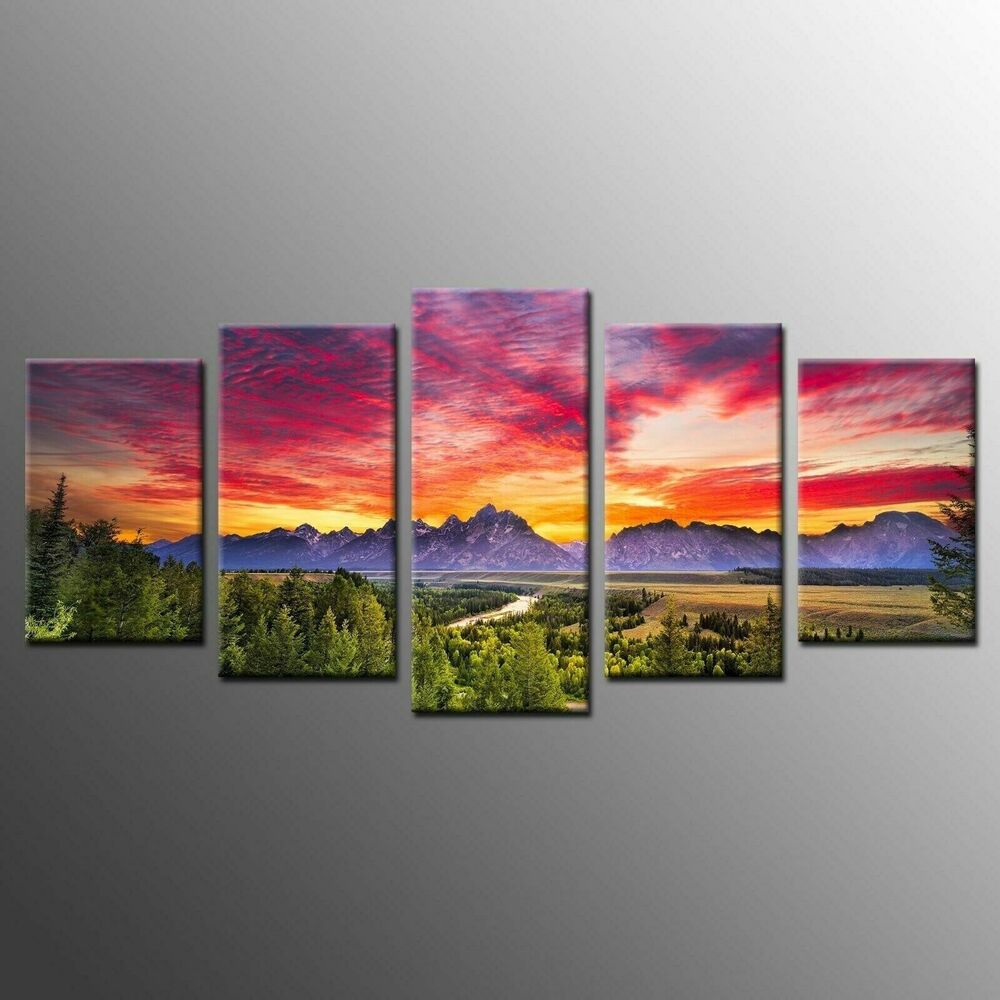 Yellowstone National Parks 5 Pieces Canvas Print Wall Art Poster Home Decoration