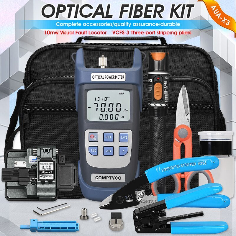 Fiber Optic Power Meter and 10mW Visual Fault Locator AUA-X3 Grey FTTH Tool Kit